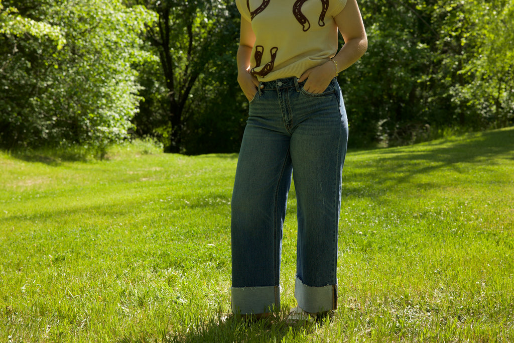 High Rise Cuffed Jeans