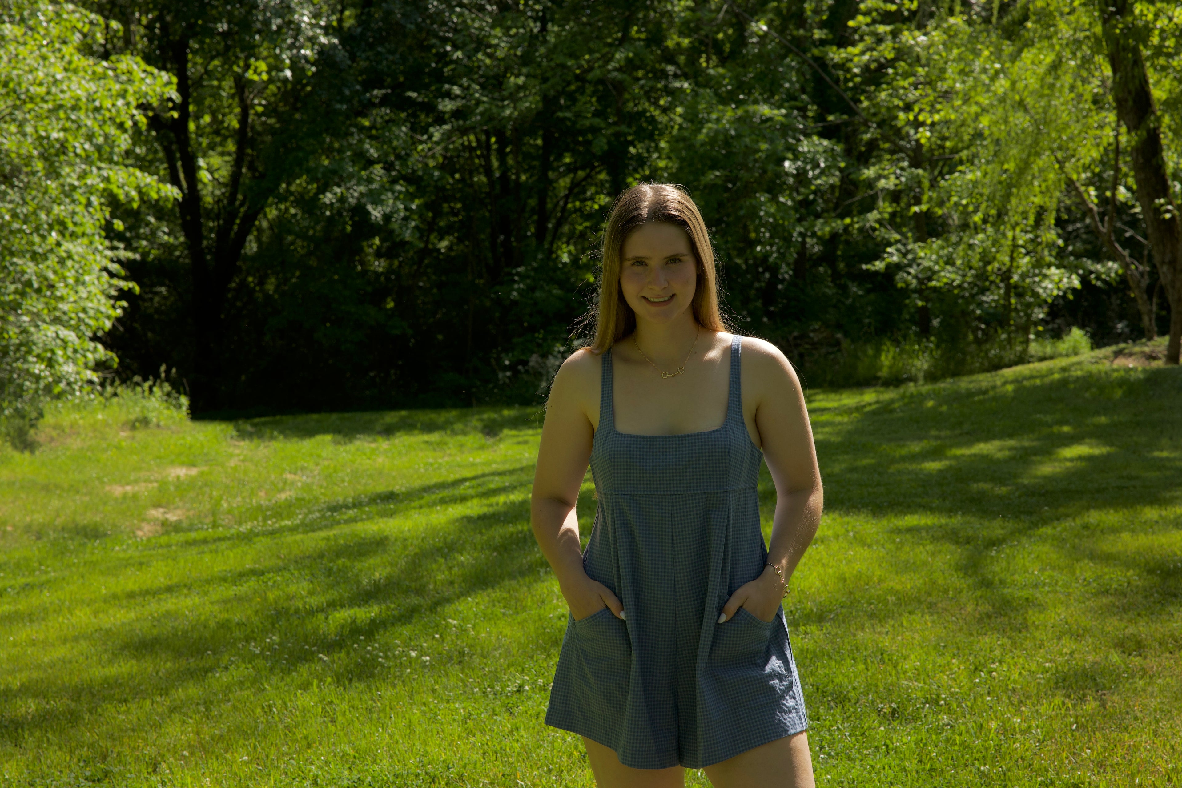 Denim Blue Plaid Romper