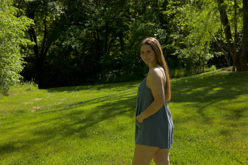 Denim Blue Plaid Romper