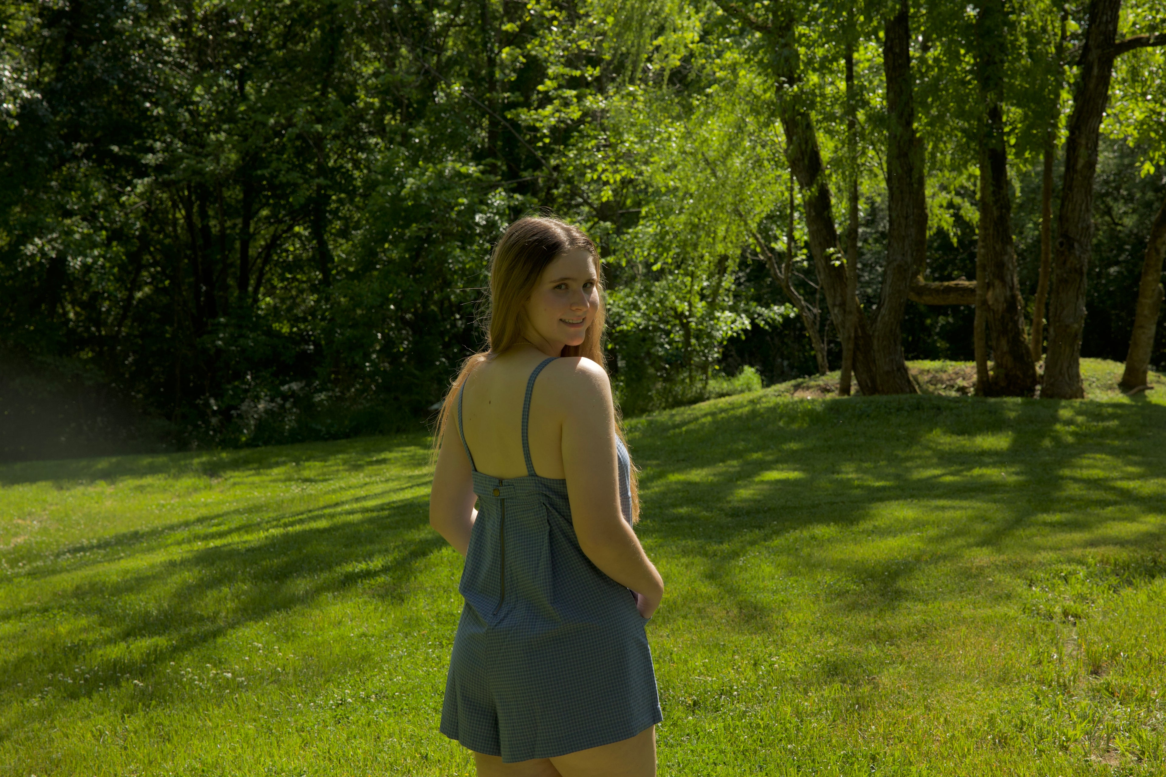 Denim Blue Plaid Romper