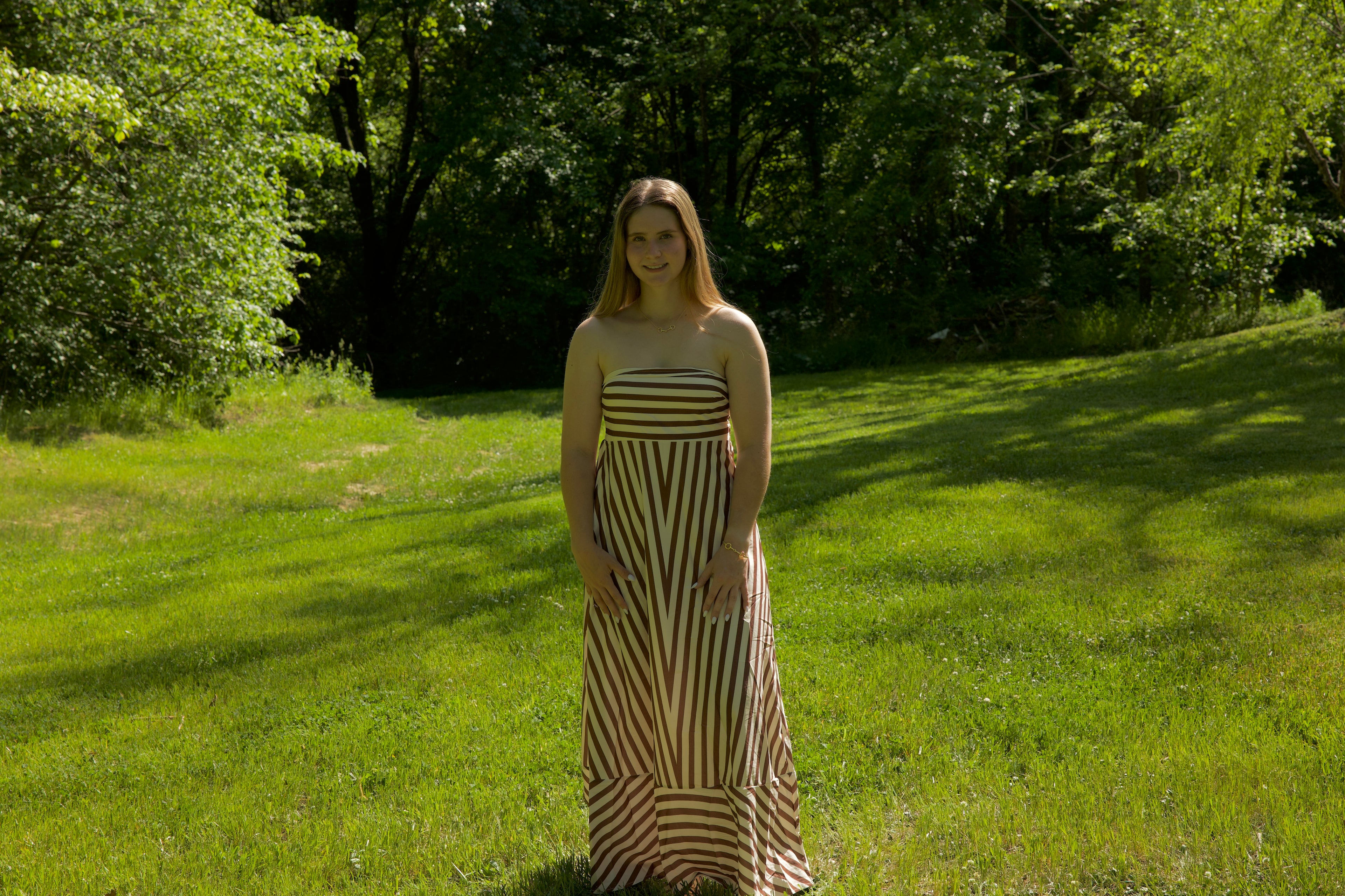 Strapless Striped Maxi Dress