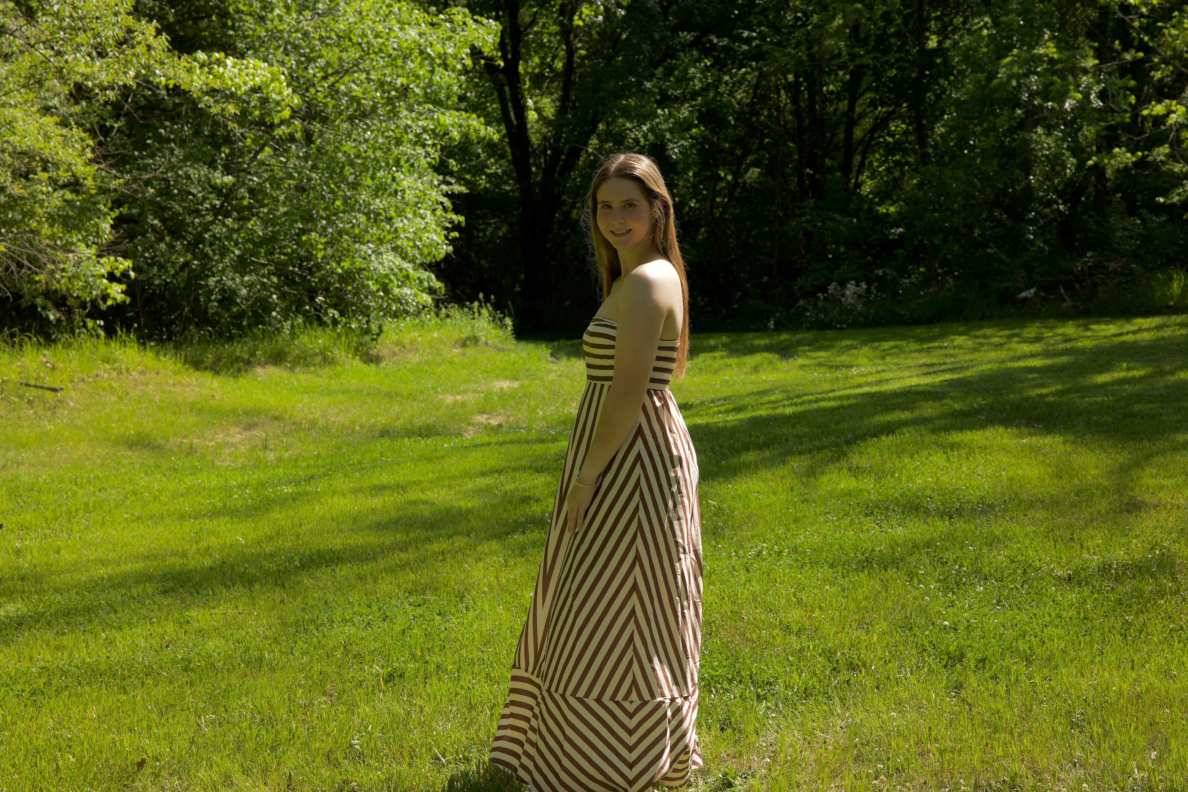 Strapless Striped Maxi Dress