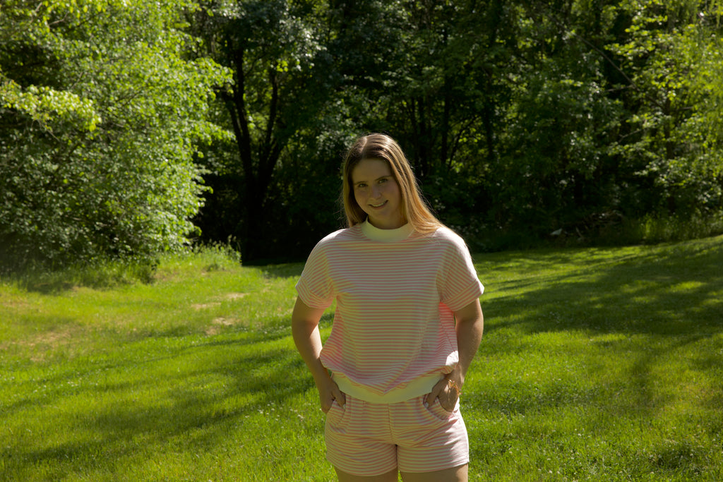 Pink Striped Mock Neck Short Set