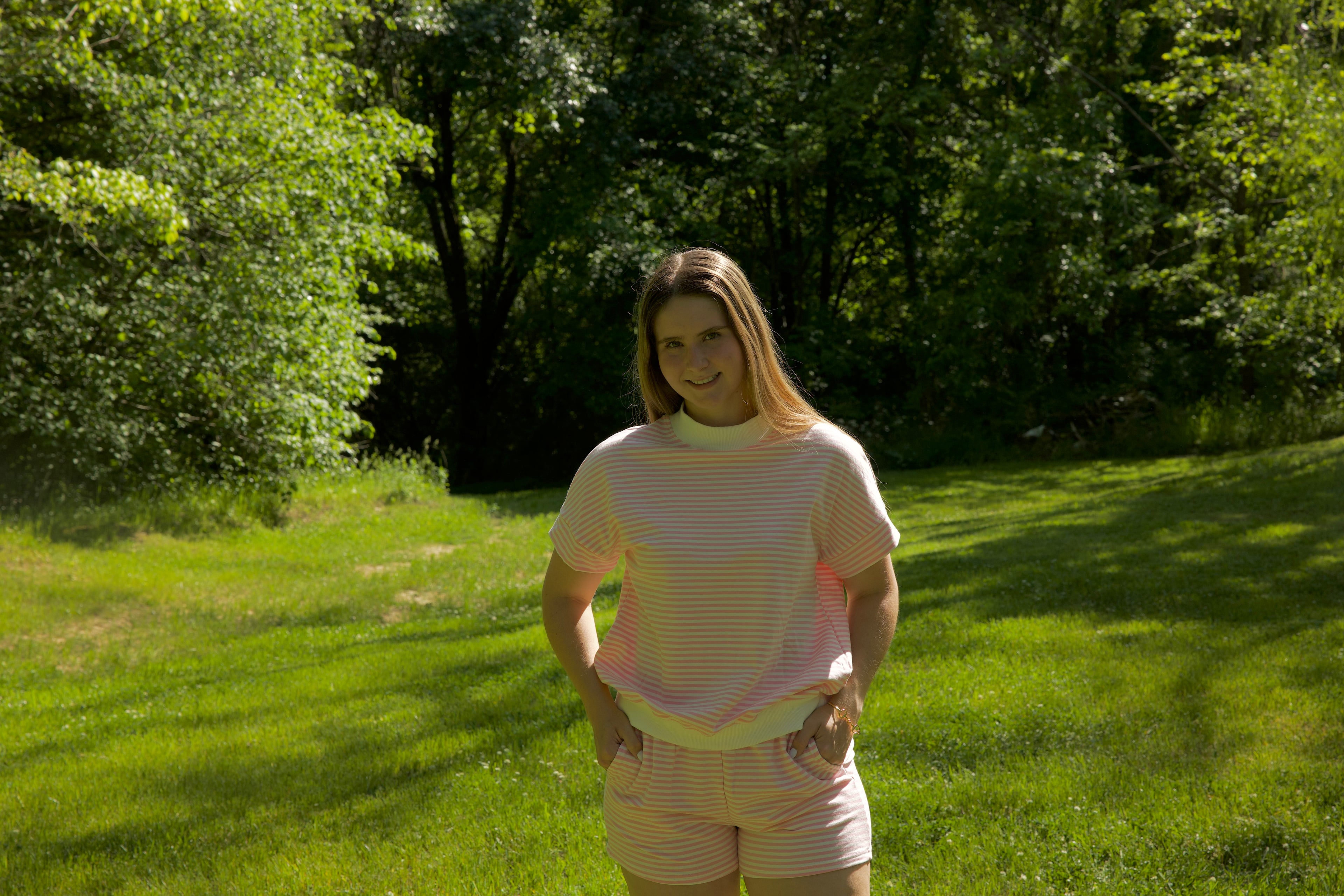 Pink Striped Mock Neck Short Set