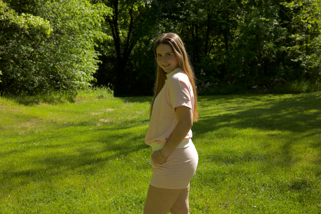 Pink Striped Mock Neck Short Set