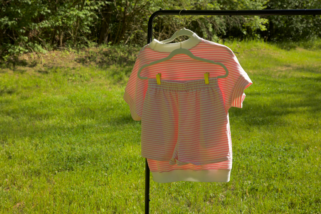 Pink Striped Mock Neck Short Set