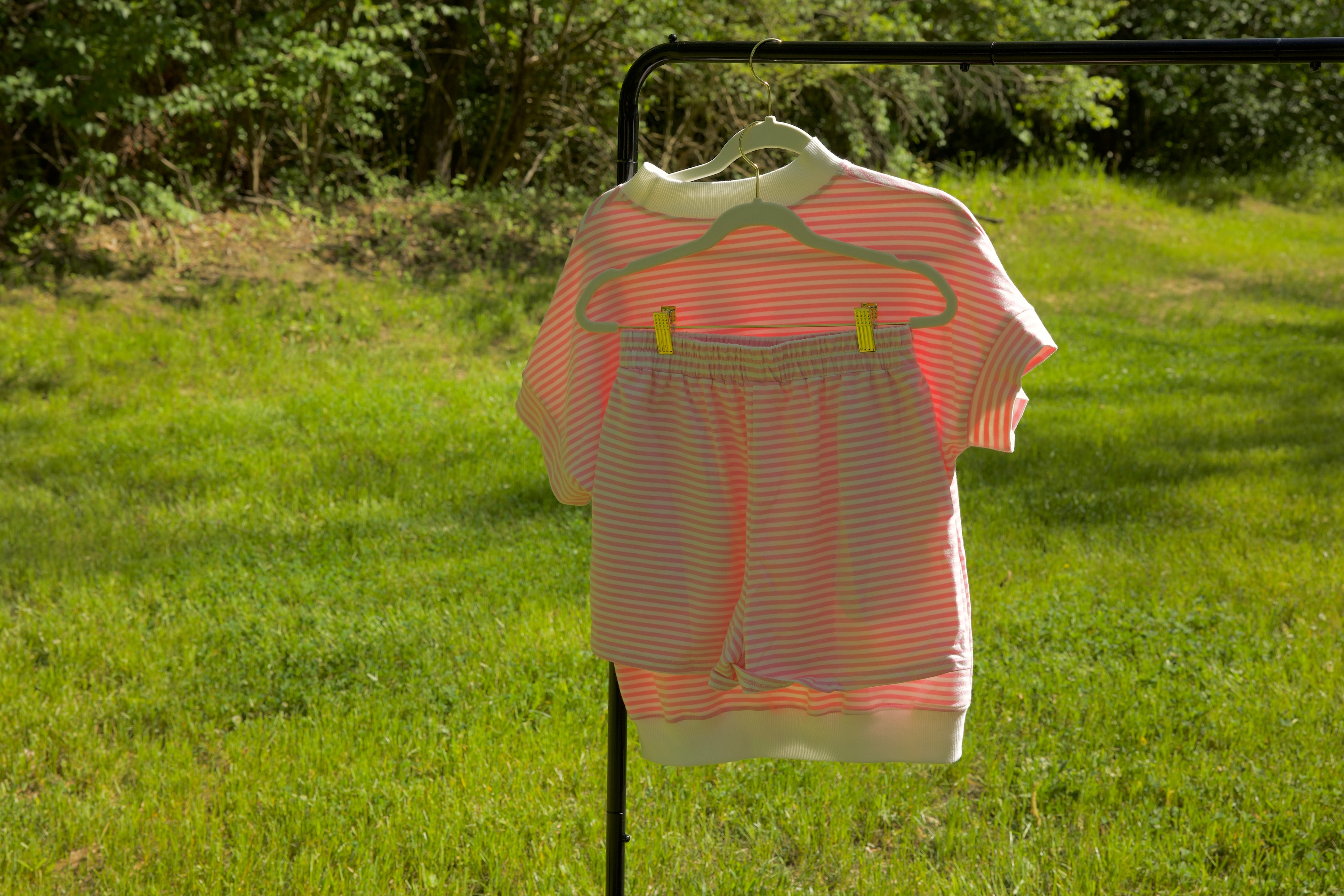 Pink Striped Mock Neck Short Set