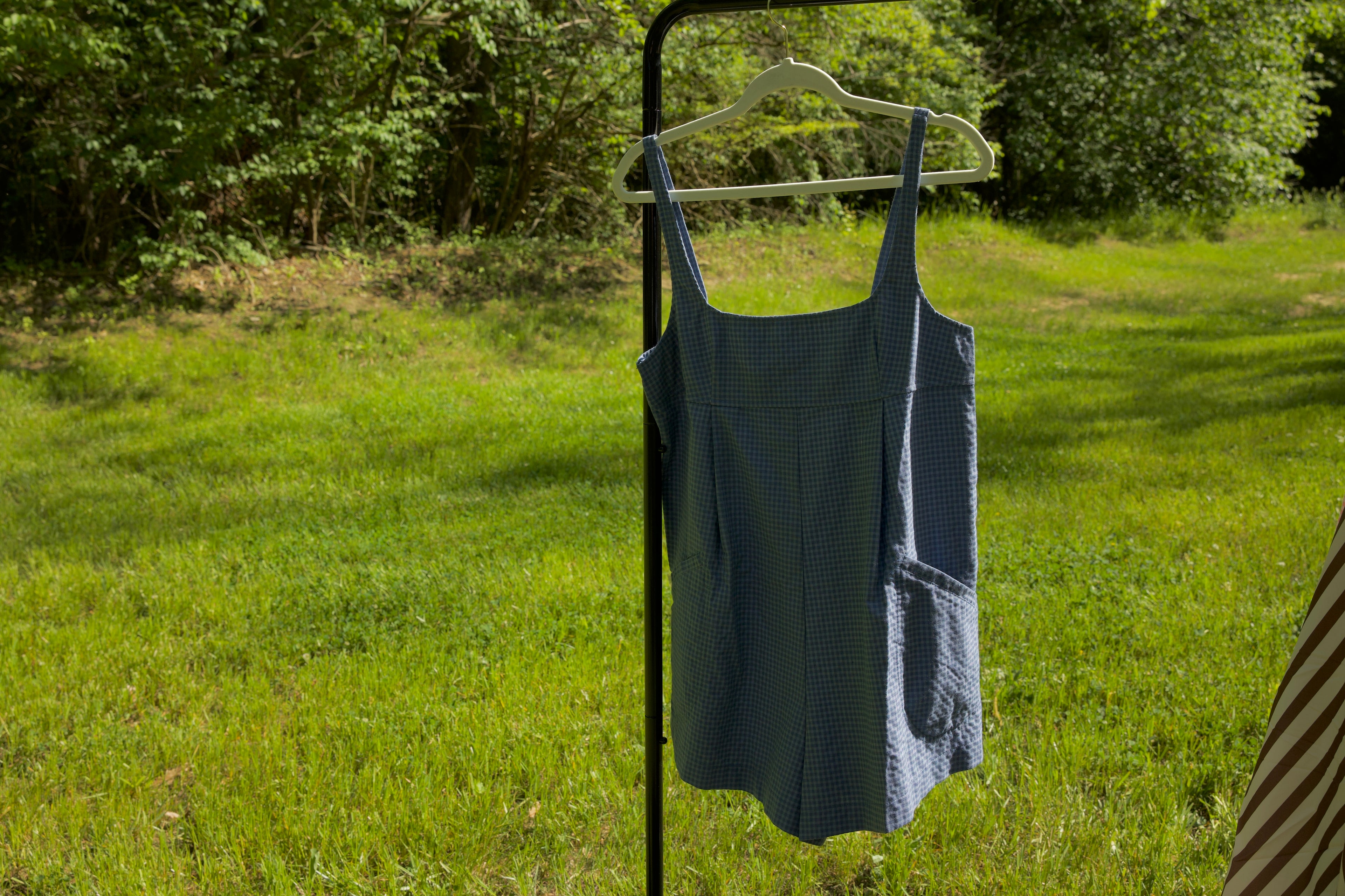 Denim Blue Plaid Romper