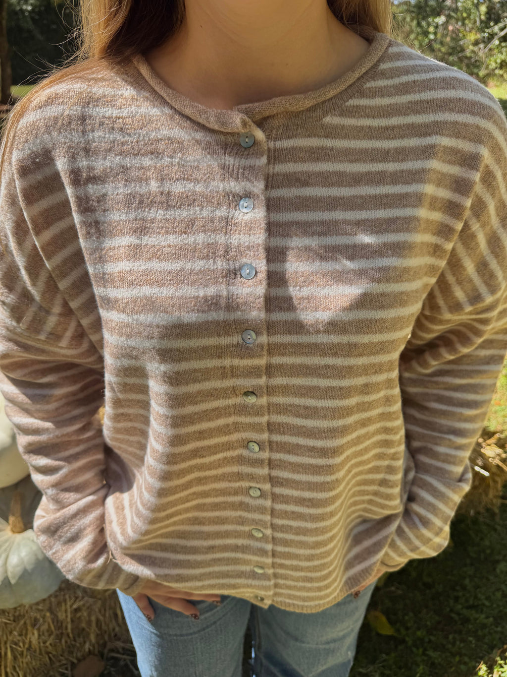 Tan Striped Cardigan