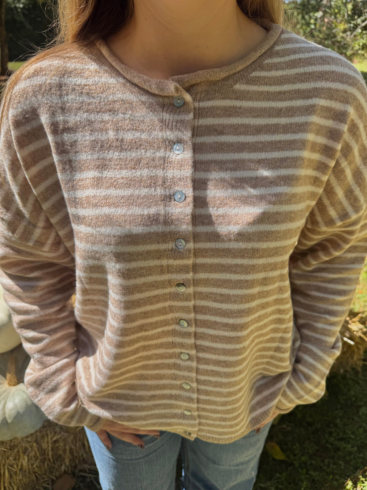 Tan Striped Cardigan