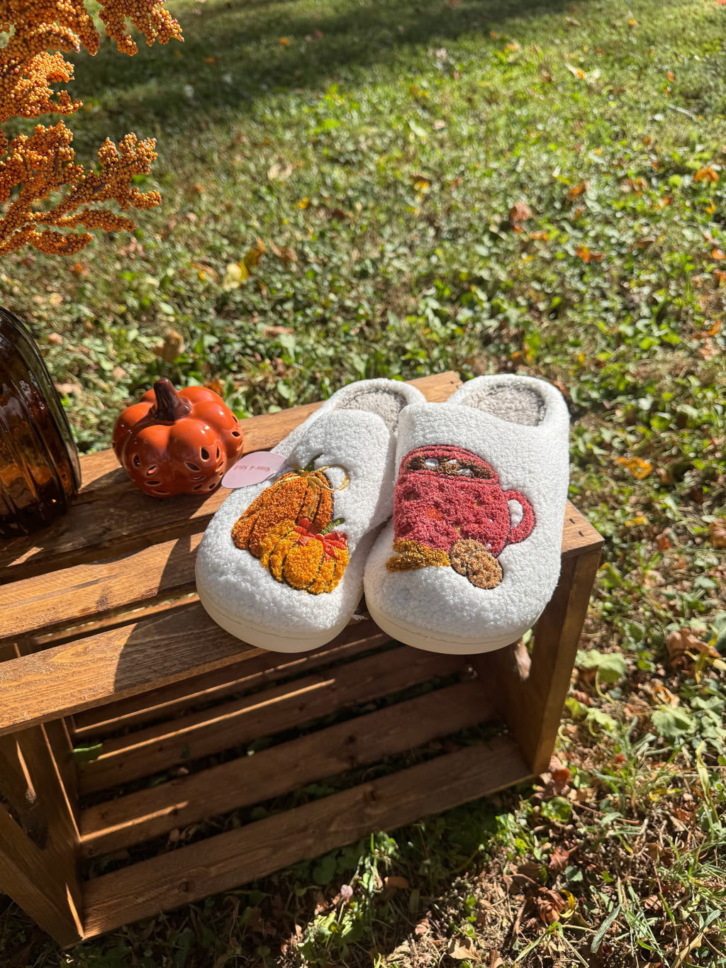 Pumpkin & Cocoa Mug Slippers