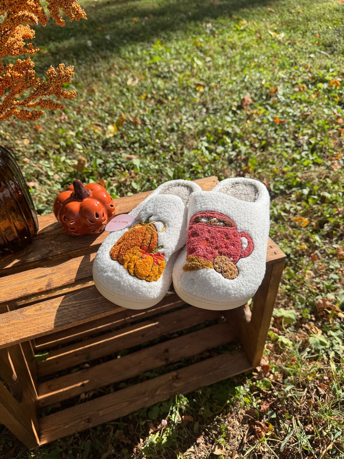 Pumpkin & Cocoa Mug Slippers
